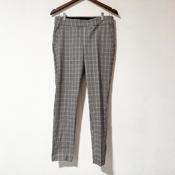 Plaid Pull On Creased Pants Medium Short Crop Checker Bengaline Tan/Brown Black - Picture 8 of 8